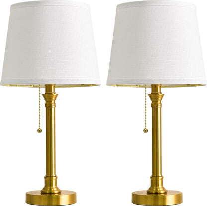 19.5” Brass Gold Small Table Lamps Set of 2 for Living Room Bedroom | Pull Chain Switch Bedside Table Lamps, White Linen Shade, Small Desk Lamp for Living Room, Bedroom, Home Office, Nursery8