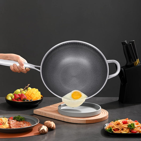 12 Inch Stainless Steel Wok Pan with Lid, Honeycomb Coating Woks & Stir-Fry Pans Nonstick Wok Induction Wok Set Chinese Wok No Chemical Coated Wok for Induction, Electric, Gas, Halogen1