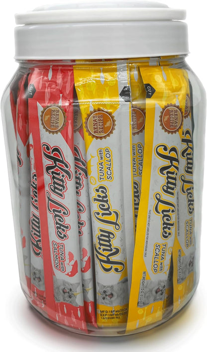Rena'S Recipe Kitty Licks Lickable Cat Treats Variety Pack, 28 Tubes | Creamy Purée Cat Treats in 7 Delicious Flavors, Including Tuna and Chicken.8