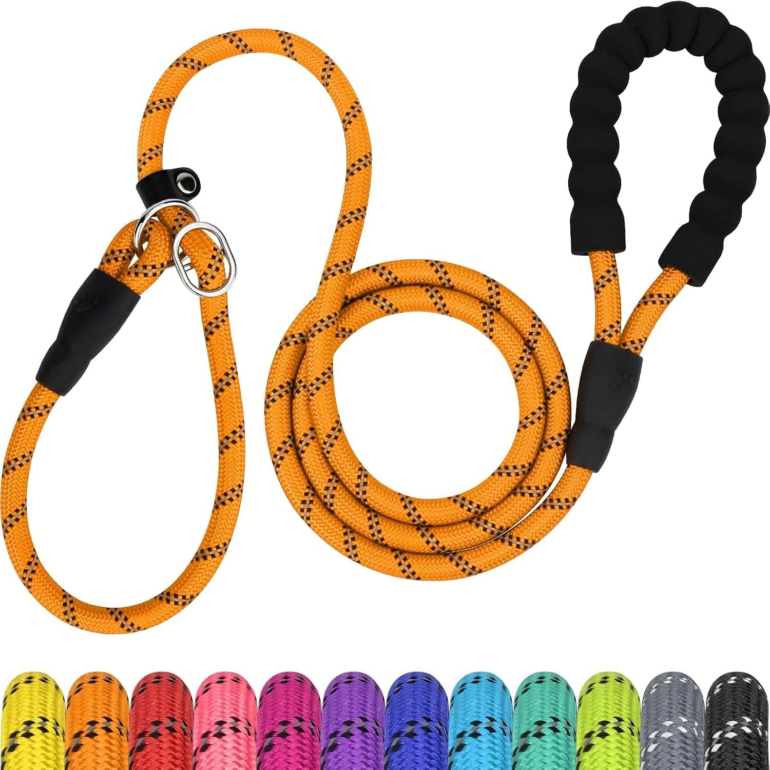 tagme-slip-lead-for-dogs-no-pull-training-leash-padded-handle-hot-pink-braided-climbing-rope-reflective-stitching-6-ft-fits-small-to-large-dogs-up-to-250-lbs-cushioned-grip-no-leash-burn