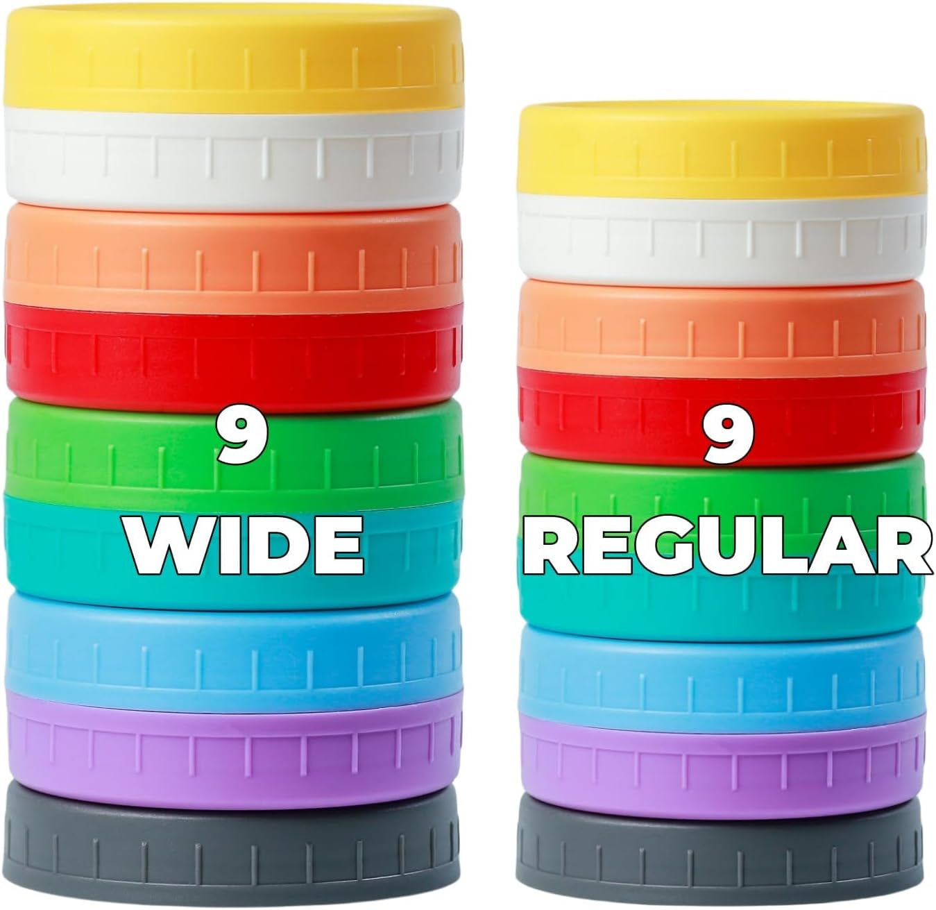 18-pack-9-wide-mouth-9-regular-mouth-mason-jar-lids-with-silicone-rings-thickened-leak-proof-lids-fit-ball-kerr-and-more-18-color-plastic-lids-86mm-70mm-plastic-mason-jar-lids
