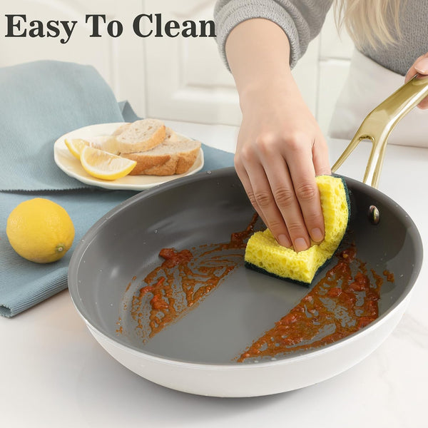 White 10 Piece Ceramic Cookware Set | Pots Pans for Family Meals | Include Saucepan, Saute Pan, Stockpot, Frying Pans, Oven Safe to 480°F, Dishwasher Safe, Non-Toxic PFAS Free, Induction Bases7