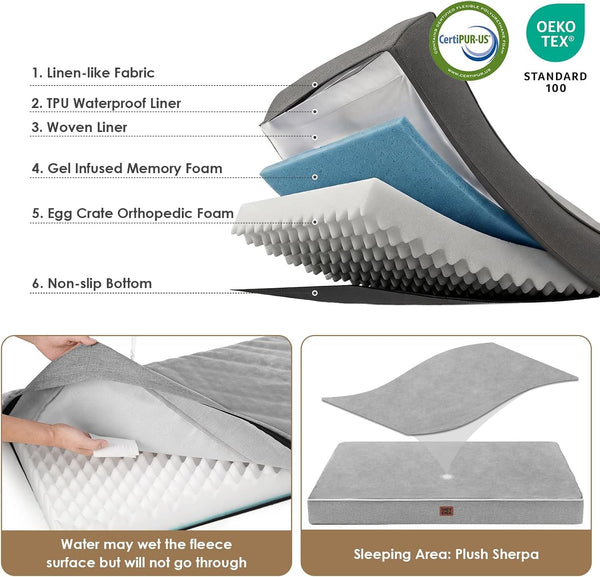 EHEYCIGA Medium Memory Foam Dog Crate Bed Washable, 30X20Inch, Grey | High Density Egg Crate Foam, Waterproof Liner, Removable Easy Clean Cover, Non-Slip Bottom, Fits Crate, Floor and Sofa2