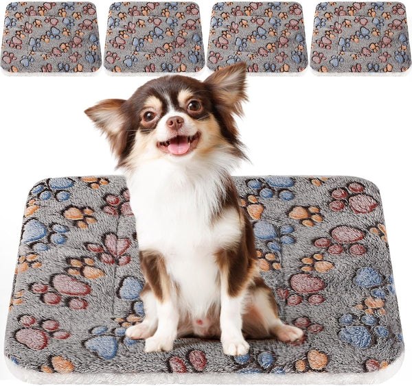 Tuanse 4 Pack Ultra Soft Dog Cat Bed Mat Small Animal Guinea Pig Bed with Cute Print Reversible Fleece Dog Crate Kennel Pad Cozy Washable Thickened Hamster Pet Beds Mat(13 X 19 Inches,Light Gray)13