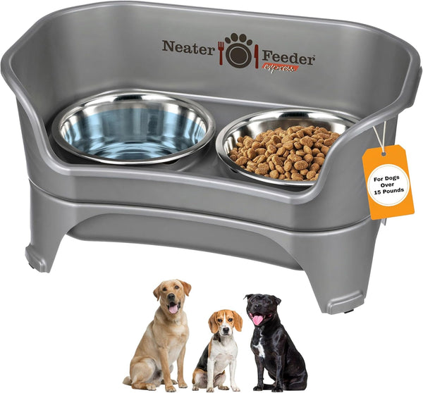 Neater Feeder Express Mess Proof Dog Bowls Elevated for Small Breeds under 15 Lb, Made in USA, No Spill Raised Dog Food Bowl Stand, Stainless Steel Food and Water Bowl Set, Feeding Station, Cappuccino31