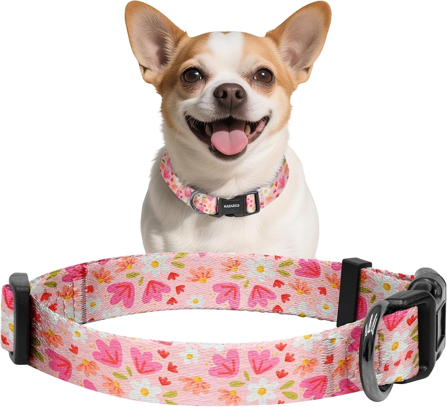 kazazoo-dog-collar-cute-and-soft-nylon-puppy-collar-girl-dogs-adjustable-purple-dog-collars-for-medium-dogs-purple-flowers-m