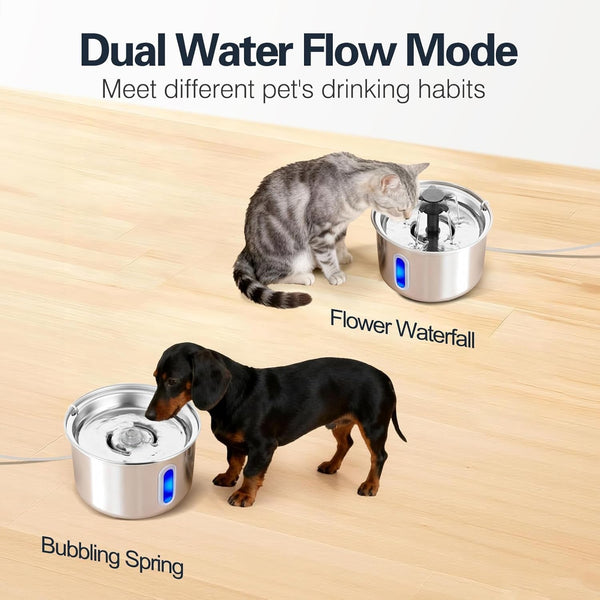 3L/101Oz Stainless Steel Cat Water Fountain for Indoor Use - Ultra Quiet Automatic Cat Fountain for Drinking, Bpa-Free Pet Water Dispenser for Cats/Small Dogs LED Window (2 Filters 2 Sponges)6