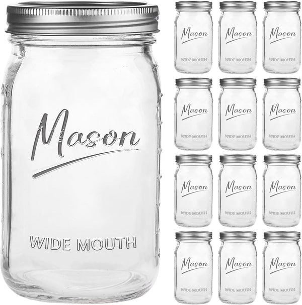 Mason Jars 32 Oz,12 Pack Quart Wide Mouth Mason Jar with Airtight Lids,Glass Canning Jars for Fermenting, Pickling,Meal Prep,Overnight Oats & Centerpieces1