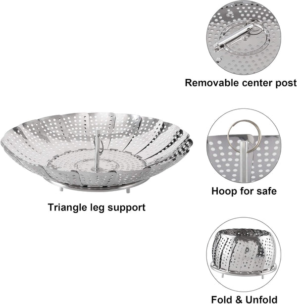 Steamer Basket, Stainless Steel Vegetable Steam Baskets for Steaming Cooking Expandable to Fit Various Size Pot (5.5" to 9.3")6