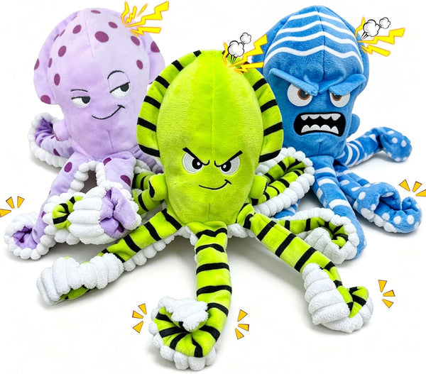 Fuufome Octopus Dog Toys with No Stuffing for Small, Medium & Large, 3 Pack | Tough Plush Squeaky Interactive Fetch Toys, Puppy Teething Chew Toys to Relieve Boredom, Perfect for Cuddling & Playtime1