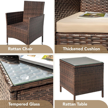 3 Piece Patio Furniture Set Outdoor Wicker Conversation (Brown) | PE Rattan Patio Porch Table and Chairs Set of 2 for Balcony Garden and Yard7