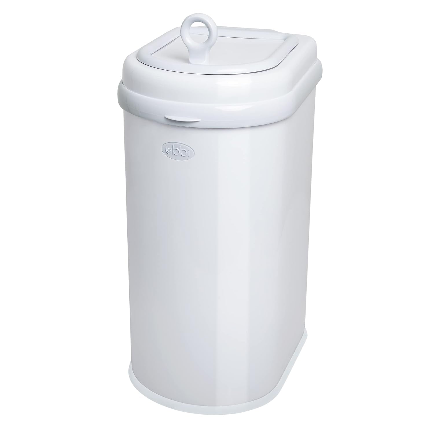 ubbi-pet-waste-pail-white-odor-locking-cat-litter-disposal-system-stainless-steel-pet-waste-can-with-safety-lock-scoop-no-special-bags-required