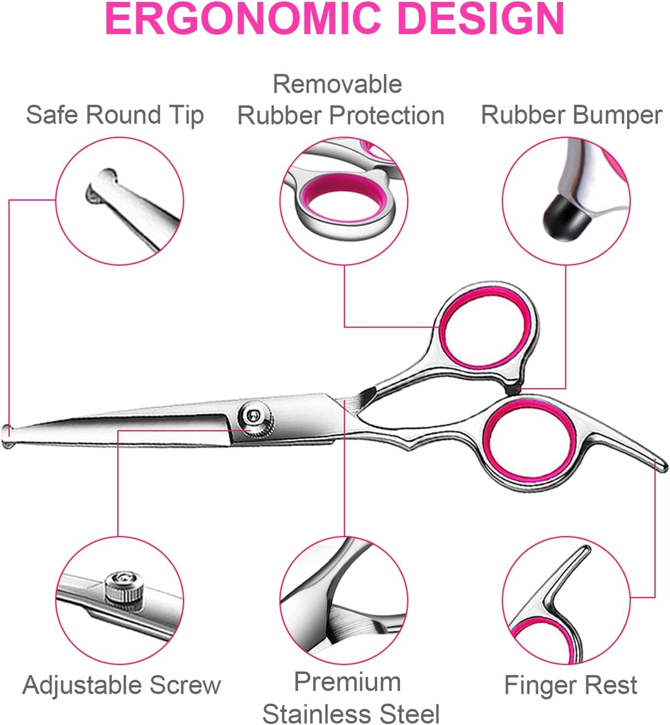 tinmarda-dog-grooming-kit-professional-stainless-steel-dog-grooming-scissors-with-curved-shears-pink-finger-rings-4-piece-sharp-durable-pet-shears-for-dogs-cats-at-home-salon-quality-grooming