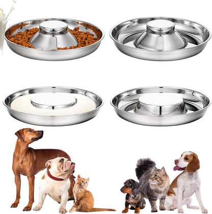 4 Pcs Stainless Steel Puppy Bowls, 10.2 Inch Silver Multiple Puppy Feeding Station, Non Skid Dog Food and Water Bowls for Weaning, Litter Feeding, and Slow Feeder Use1
