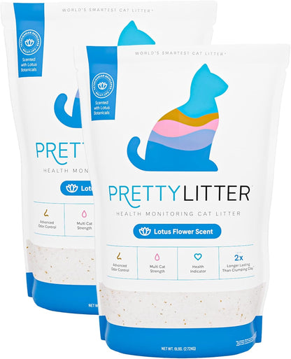 Prettylitter Health Monitoring Cat Litter (Unscented, Non Clumping) | Lightweight & Low Tracking, Color Changing Silica Gel Crystals, Advanced Odor Control — 6 Lbs, Pack of 2 (Up to 2 Month Supply)12