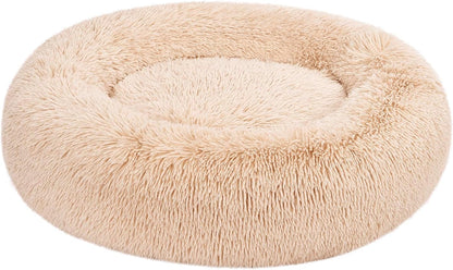 Amazon Basics Washable Donut Pet Bolster Faux Fur Bed with Removable Cover, Anti-Slip Bottom for Dog, Beige, 23" X 23"12