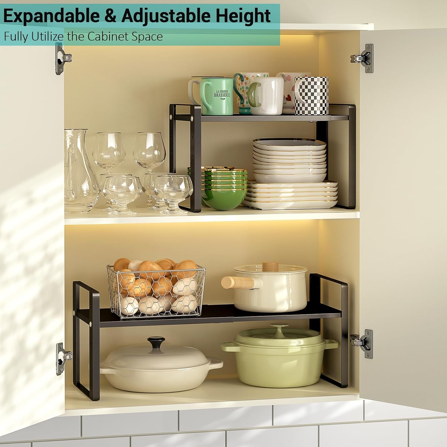 2-pack-expandable-cabinet-organizer-shelves-88lbs-high-weight-capacity-stackable-heavy-duty-metal-storage-rack-adjustable-cabinet-shelf-for-kitchen-pantry-cupboard-under-sink-black