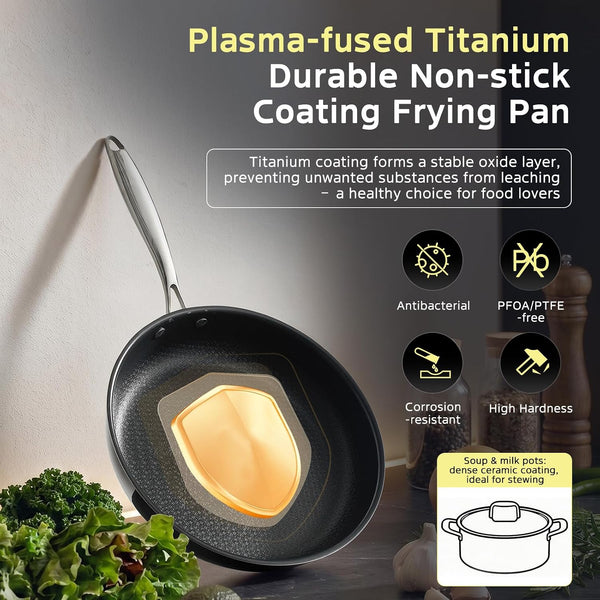 13Pcs Nonstick Pots and Pans Set Stainless Steel Cookware Sets | Hybrid Titanium Non Stick Frying Pans, Saucepans, Saute Pan & Stock Pot, PFOA Free Kitchen Skillet, Induction Compatible8