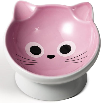 Raised Cat Food Bowl Ceramic 15° Tilted Cat Food Bowls Protect Cat'S Spine anti Vomiting Backflow Prevention Bowls for Adult Kitty, Kitten, and Small Dogs, Pink13