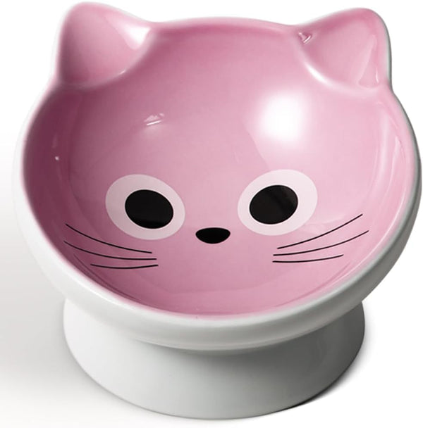 Raised Cat Food Bowl Ceramic 15° Tilted Cat Food Bowls Protect Cat'S Spine anti Vomiting Backflow Prevention Bowls for Adult Kitty, Kitten, and Small Dogs, Pink13