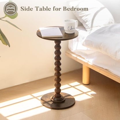round Side Table, Small Drink Table for Small Spaces, Modern Accent Nightstand with Solid Wood Leg for Living Room, Bedroom, Corners, and Office (Rustic Brown)8