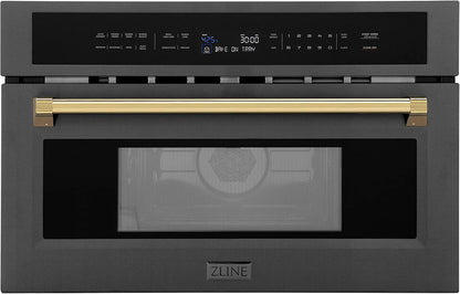 ZLINE Autograph Edition 30” 1.6 Cu Ft. Built-In Convection Microwave Oven in Black Stainless Steel and Gold Accents1