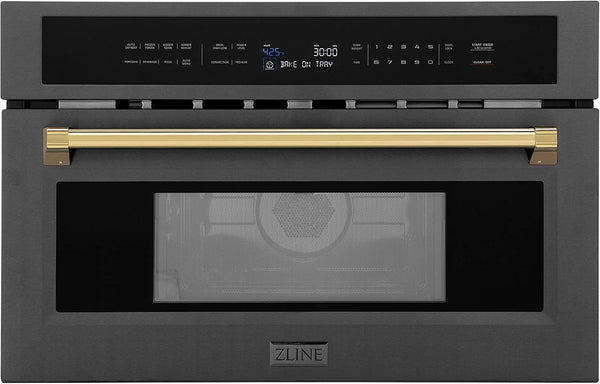 ZLINE Autograph Edition 30” 1.6 Cu Ft. Built-In Convection Microwave Oven in Black Stainless Steel and Gold Accents1
