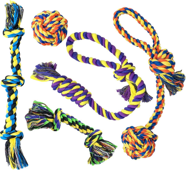 SHARLOVY Large Tough Chew Toys for Aggressive Chewers Large Breed,Heavy Duty Dental Rope Toys Kit for Medium Dogs,5 Knots Indestructible Cotton Puppy Teething Chew Tug Toy Set of 910
