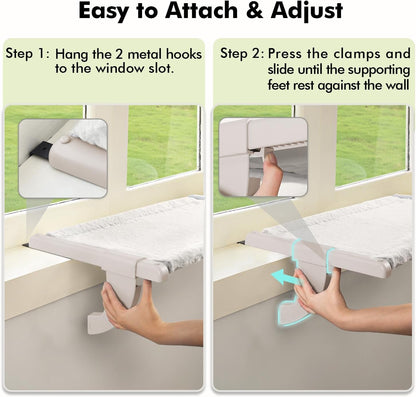 Zoratoo Windowsill Cat Perch, One-Step Sliding Adjustment Cat Hammock, XL | 26.8''X11.8'', Stable Metal Structure, Machine Washable, Two Fabrics Cover, No Suction Cups Pet Bed for Windowsill & Bedside3