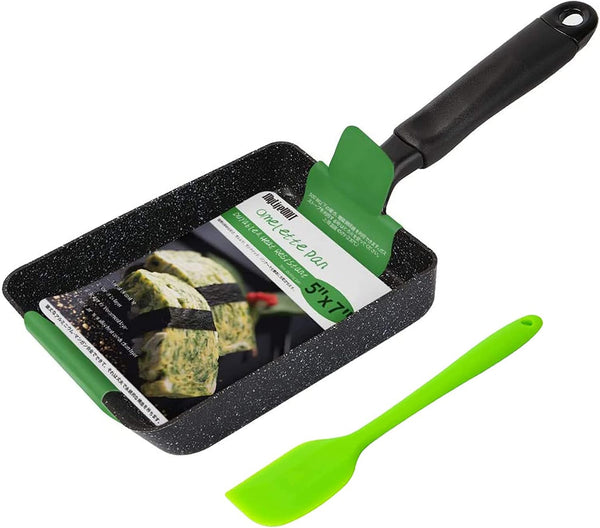 Tamagoyaki Pan, Japanese Omelette Pan Nonstick with Silicone Spatula, Square Egg Pan 7 X 5 Inches, Black1