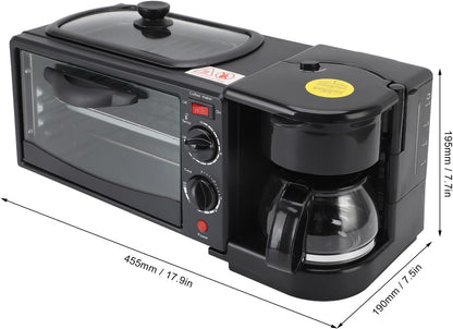 3-In-1 Breakfast Station with Coffee Maker, 4-Slice Toaster Oven, Non-Stick Griddle, 110V8