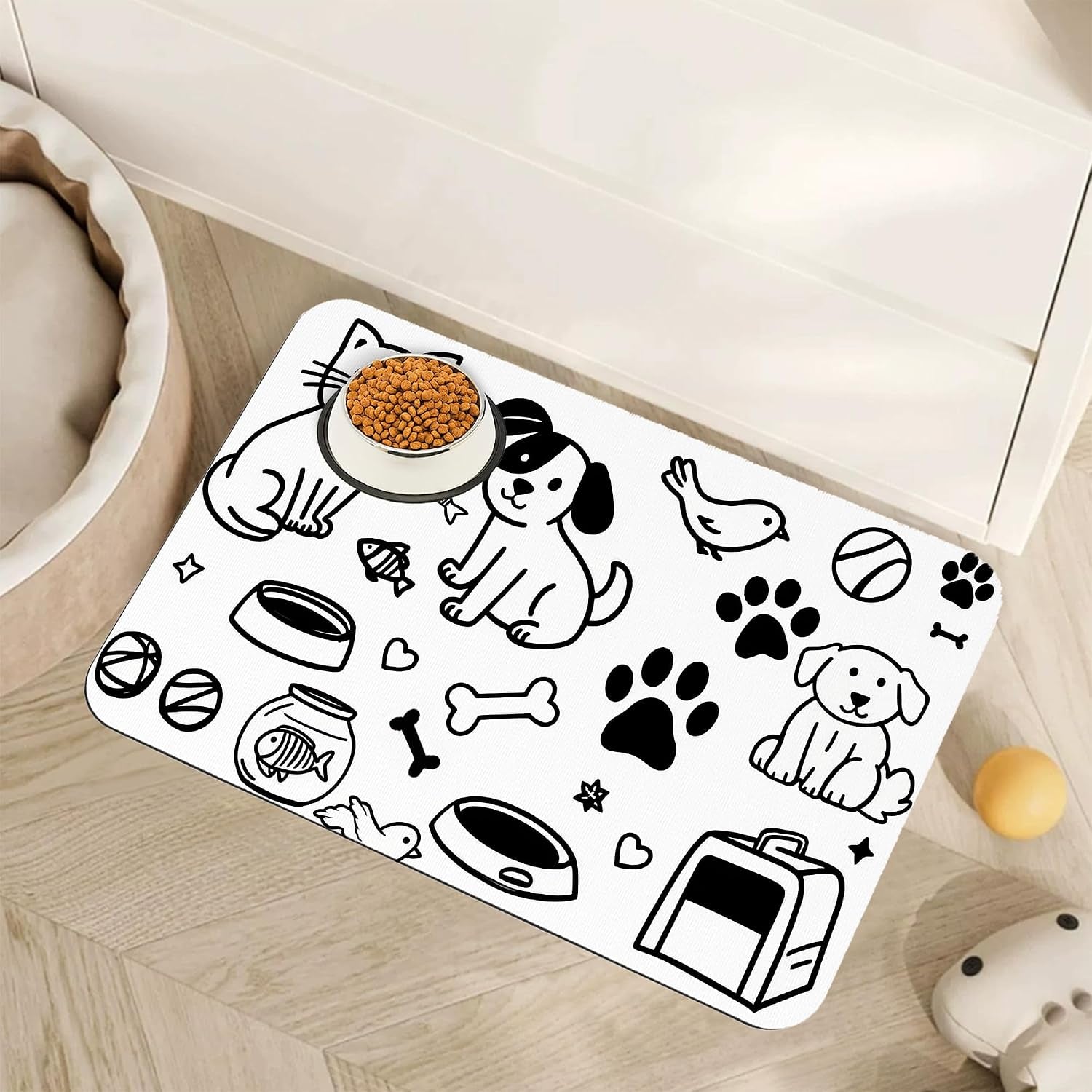 cute-strawberry-flower-dog-cat-food-mat-pink-absorbent-pet-feeding-mat-with-rubber-backing-non-slip-water-bowl-placemat-indoor-pet-accessories-supplies-12x20