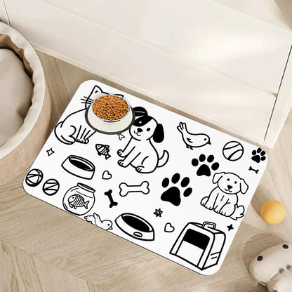 Cute Strawberry Flower Dog Cat Food Mat,Pink Absorbent Pet Feeding Mat with Rubber Backing,Non-Slip Water Bowl Placemat,Indoor Pet Accessories Supplies 12"X20"25
