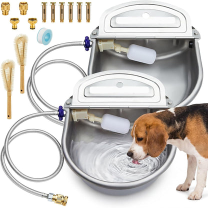 Tessco for You 2 Pack 1.2 Gallon Automatic Horse Water Bowl Large, Stainless Steel Dog Waterer Dispenser with Float Valve, Automatic Animal Waterer for Dog Chicken Pig Cattle Goat Farm, 4.5L/152 Oz1