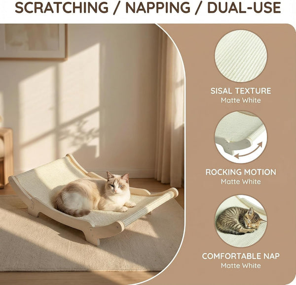 Sisal Cat Scratcher Bed for Indoor Cats Hammock for Scratching Pad Cat Chair Nartural Sisal Scratch Post for Large Cats Scratcher Lounge, Wooden Cat3