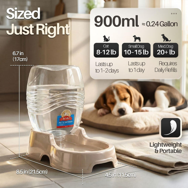 Flexzion Gravity Pet Water Dispenser for Cats & Small Dogs, 1/4 Gal Beige | Automatic Cat and Dog Waterer with 900 Ml Reservoir, Non-Skid Feet, Recessed Carry Handle, and Easy-Clean PP Bowl5