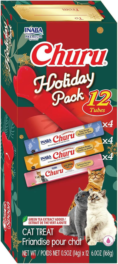 INABA Churu Cat Treats Lickable Tubes, Holiday Variety Pack, 12Ct | Wild-Caught Tuna, Real Chicken, 91% Moisture, Grain-Free, Preservative-Free, High Protein, 12 X 0.5 Oz Tubes1
