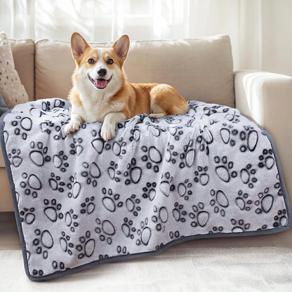 Luciphia Fluffy Paw Print Dog Blanket Large/Medium/Small, Soft Fleece Throw | 300GSM Cozy Blanket for Crate, Couch, Car, Bed. a Puppy & Cat Essential and Dog Gift for Pet Parents,Grey,30"X20"10