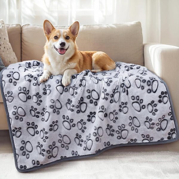 Luciphia Fluffy Paw Print Dog Blanket Large/Medium/Small, Soft Fleece Throw | 300GSM Cozy Blanket for Crate, Couch, Car, Bed. a Puppy & Cat Essential and Dog Gift for Pet Parents,Grey,30"X20"10