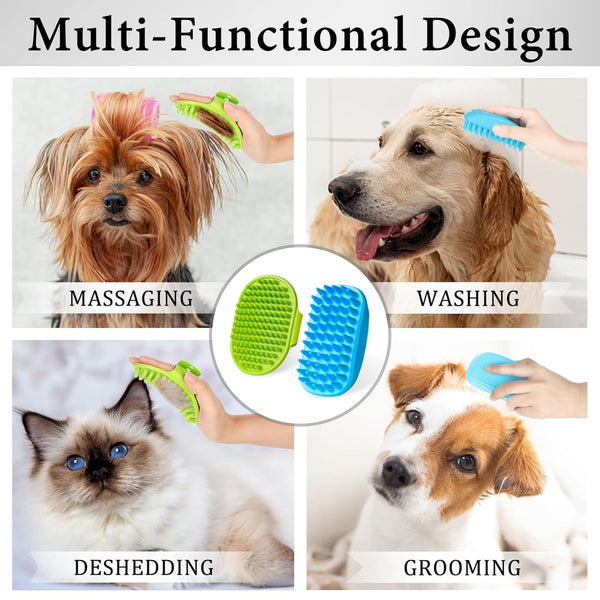 2PCS Dog Bath Brush Set | Adjustable Handle Dog Scrubber for Shampooing, Deshedding & Massaging, Suitable for Pets | Curry Comb & Shampo Brush for Dogs Cats and Horses (Green Blue)5