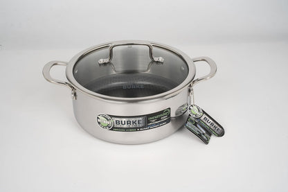 Geoclad 5-Quart Dutch Oven with Lid - Stainless Steel Sear Surface, Geometric Pattern, Tri-Ply Clad Body, Pfoa-Free, Dk Gray/Ss1