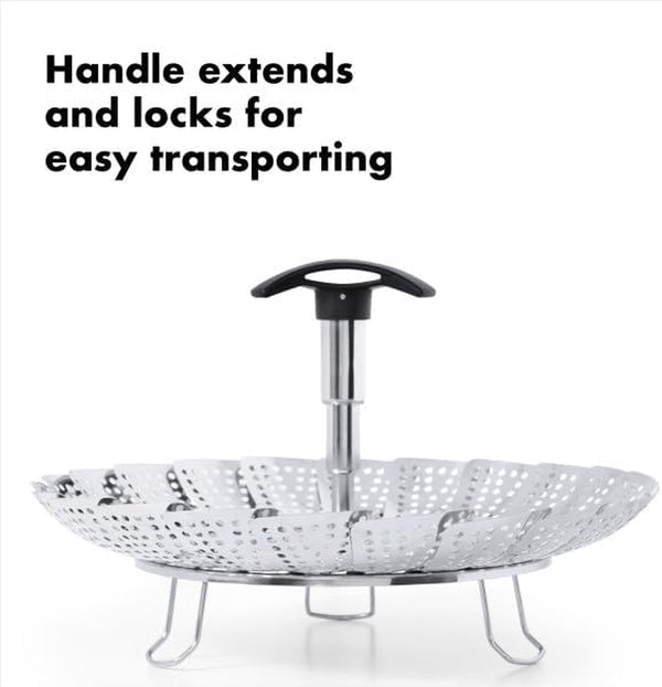 OXO Good Grips Steamer Basket - Stainless Steel, 8 Inch Diameter | Collapsible, Vegetable Steamer Insert, Adjustable Handle, Fits Multiple Pot Sizes, Dishwasher Safe4