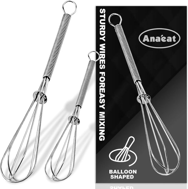 Small Wire Whisk Set of 2, Portable Stainless Steel Kitchen Tiny Whisk & Egg Beater with Thick Wire - Sturdy Mini Mixing Balloon for Cooking, Blending, Whiping, Beating and Stirring (6" + 8")1