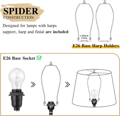 Large Drum Lamp Shades Set of 2, 12"Top X 16"Bottom X 11"High, Beige Lampshades for Table Lamps Floor Lamps, Natural Linen Replacement Lamp Shades, Spider, Harp Holders Included, Easy Assembly5