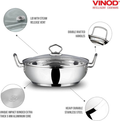 Stainless Steel Kadhai with Tempered Glass Lid, 20Cm, Premium Quality | 2 Litre Induction-Friendly Multi-Use Pot for Sauces, Deep Frying and Stews; Indian Cooking Essential4