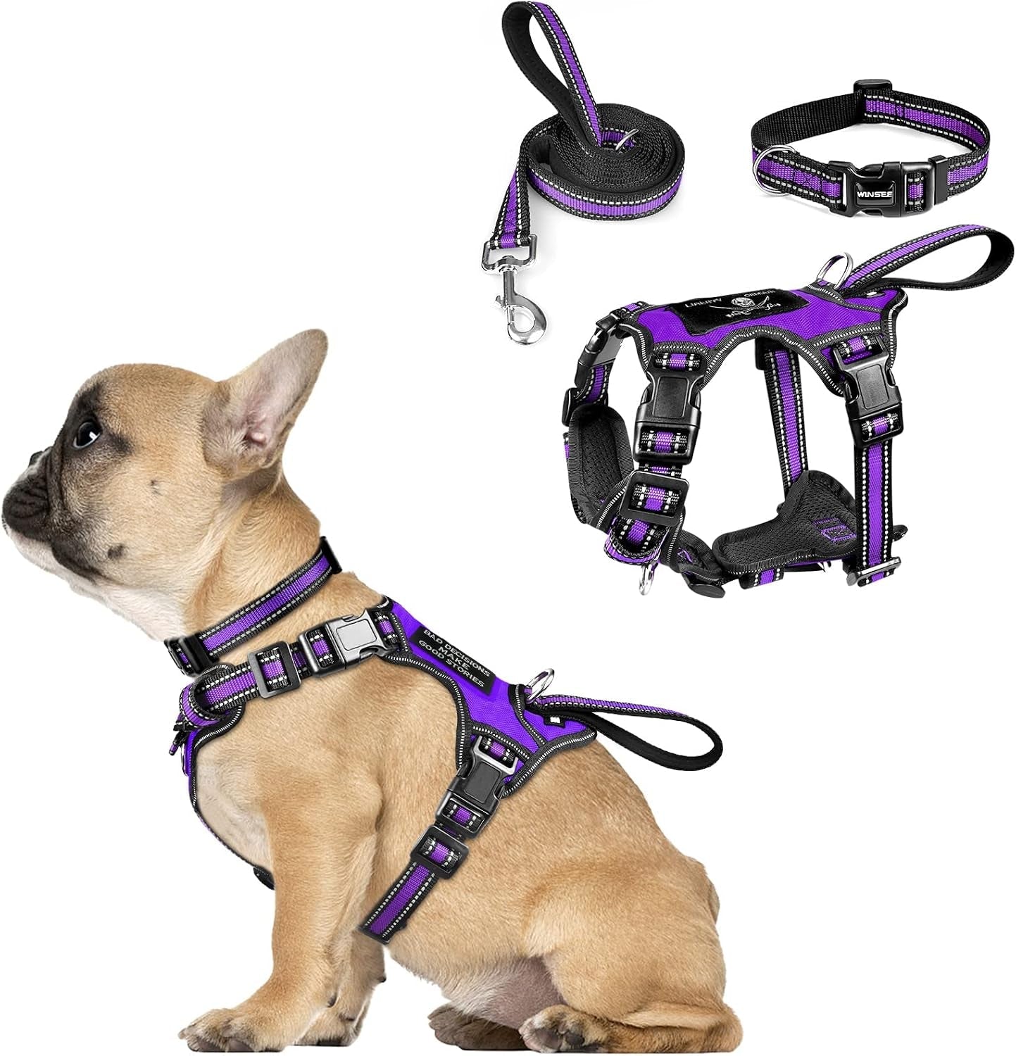 winsee-pet-harness-collar-and-leash-set-all-in-one-reflective-dog-harness-no-pull-with-adjustable-buckles-for-puppies-small-medium-large-and-extra-large-dogs-large-pink