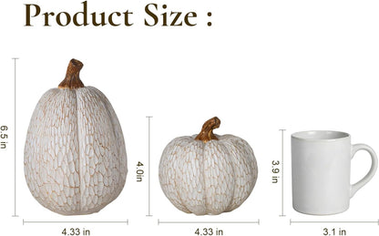 Fall Pumpkin Decor, Set of 2 Resin Pumpkins, Thanksgiving Decor | Elegant Textured White Pumpkins, Fall Decor Accent for Thanksgiving Table Centerpiece, Mantel, Shelf and Autumn Home Decor.3