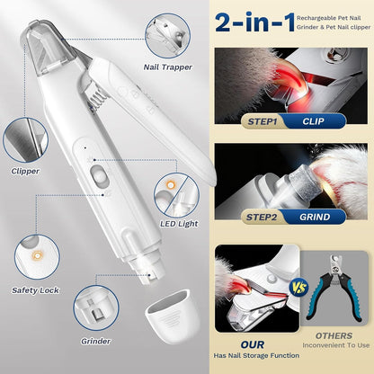 2-In-1 Dog&Cat Nail Clippers with Light, Type-C Pet Claw Trimmer & Grinder2