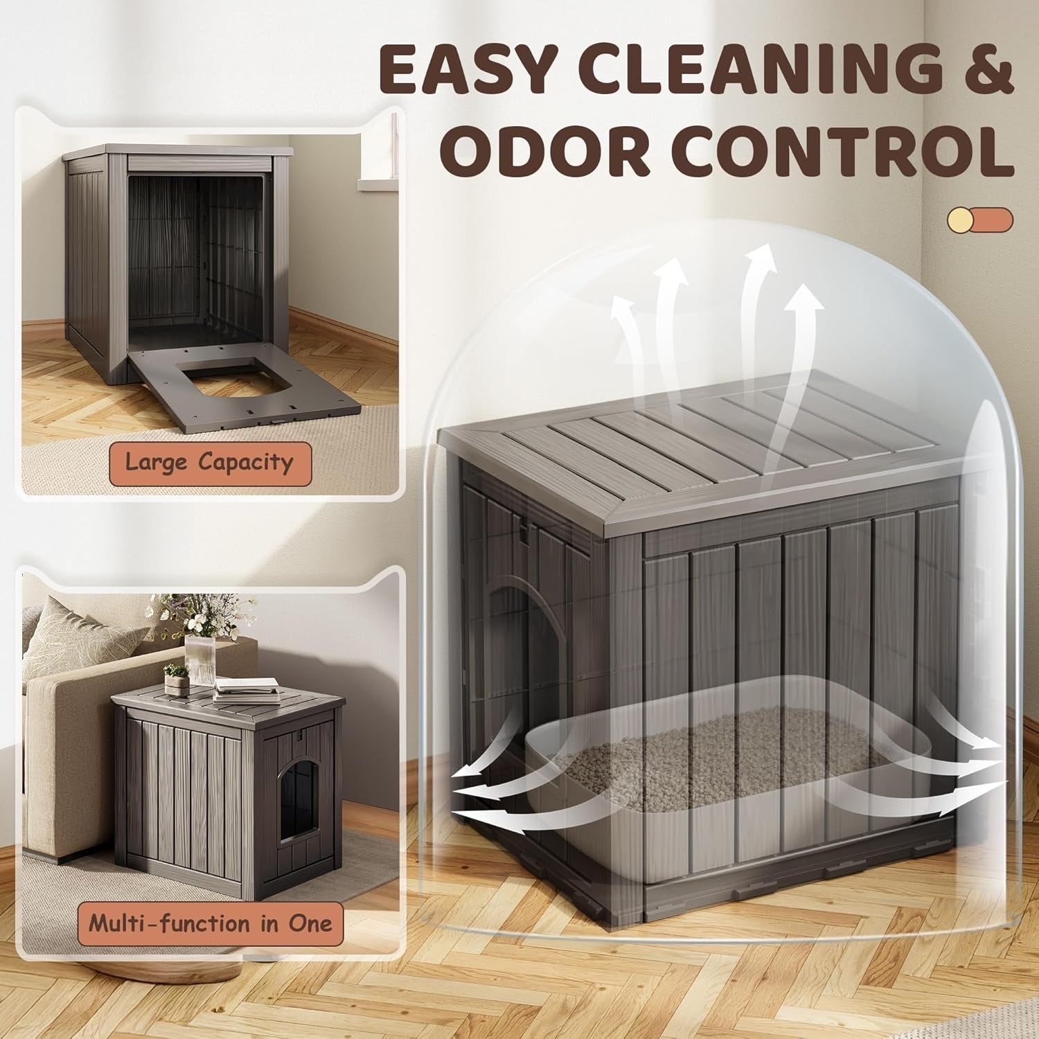 kamaboko-cat-litter-box-enclosure-waterproof-plastic-hidden-litter-box-furniture-with-openable-door-multi-functional-cat-furniture-for-living-room-bedroom-gray