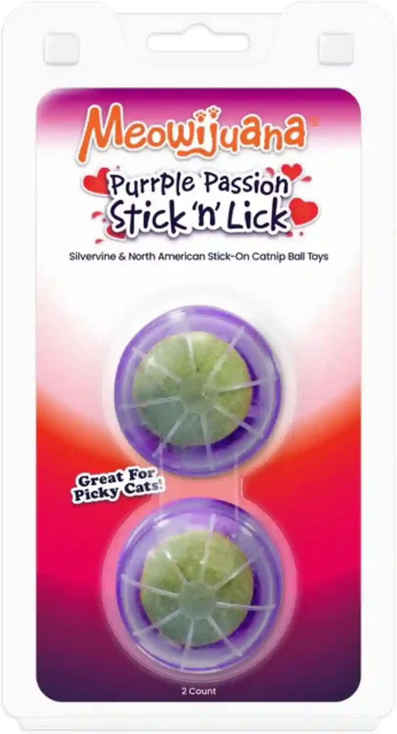 meowijuana-stick-n-lick-catnip-balls-2-pack-purrple-passion-stickable-catnip-valerian-root-balls-for-cats-2-pack-calming-enrichment-for-anxious-cats-organic-north-american-grown
